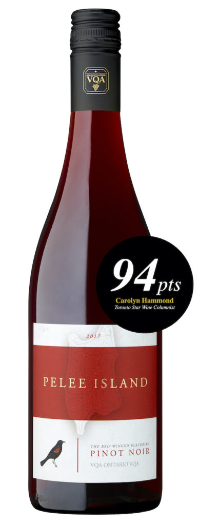 Pelee Island Winery Pinot Noir VQA Ontario red wine. Medium ruby-red colour. Perfumed with aromas of leather and tobacco, flavours of raspberry and sour cherries make this Pinot Noir juicy with some grip.