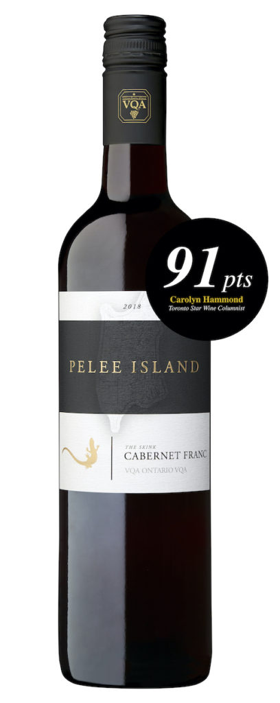 Pelee Island Winery Cabernet Franc VQA Ontario red wine. Deep red colour. Perfectly ripened fruit on the nose, light currant jam and spice followed by a hint of cedar on the palate. Succulent summer berry pie with velvety tannins on a long flavourful finish.