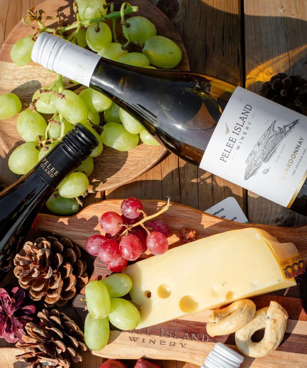 Pelee Chardonnay with Charcuterie Board Cheese, Grapes