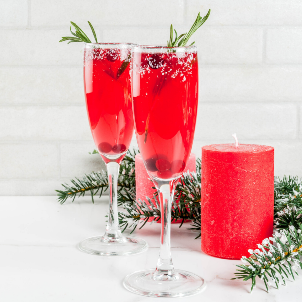 Holiday party planning tip - createa a signature event cocktails of festive colours and garnish.