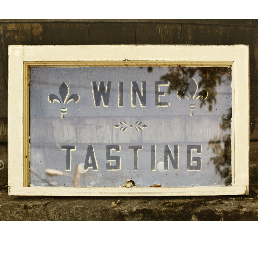 Wine tasting window made with reclaimed window for above a wine bar. 
