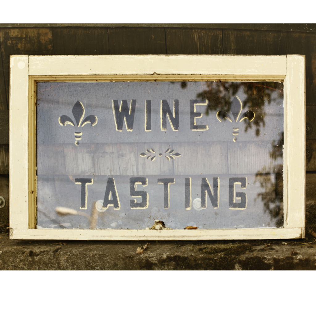 Wine tasting window made with reclaimed window for above a wine bar.