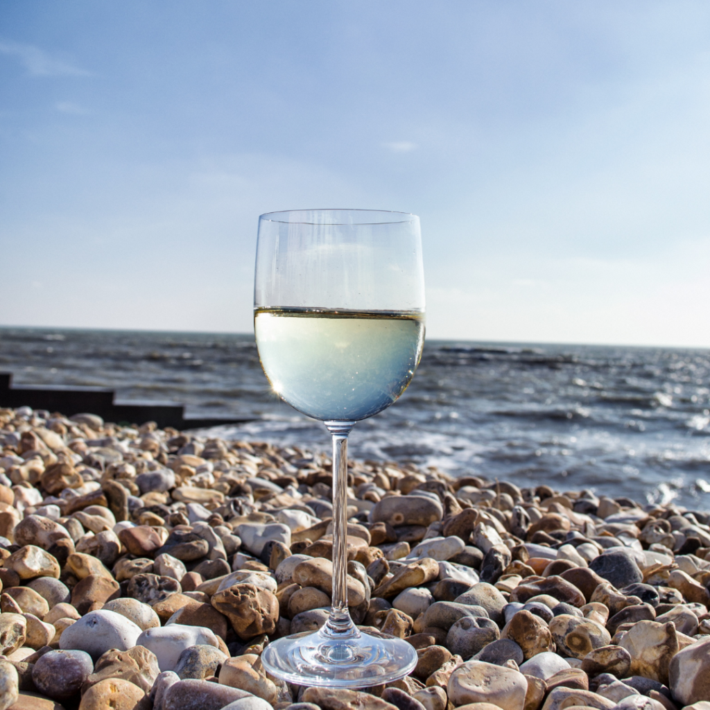 wine glass on Lake Erie Shore