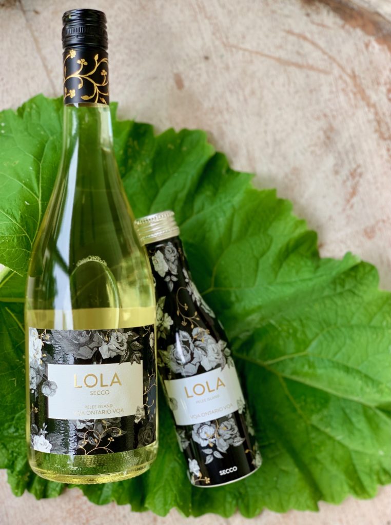 Summer Ready LOLA Secco VQA sparkling Ontario wine in both 750mL glass bottle and 250mL aluminum bottle from Pelee Island Winery.