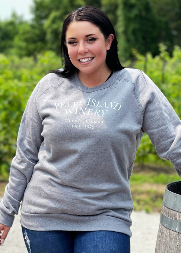 Pelee Island Winery Fleece Crew Neck - Grey. Made sustainably and ethically in Canada from recycled & organic materials.