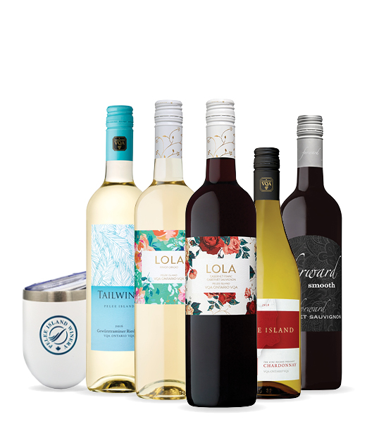 Wine & Tumbler Combo Pack containing Pelee Island Winery VQA Ontario red wine and white wine