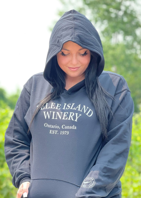 Pelee Island Winery Hoodie - Black. Perfect for all! Made sustainably and ethically in Canada from recycled & organic materials.