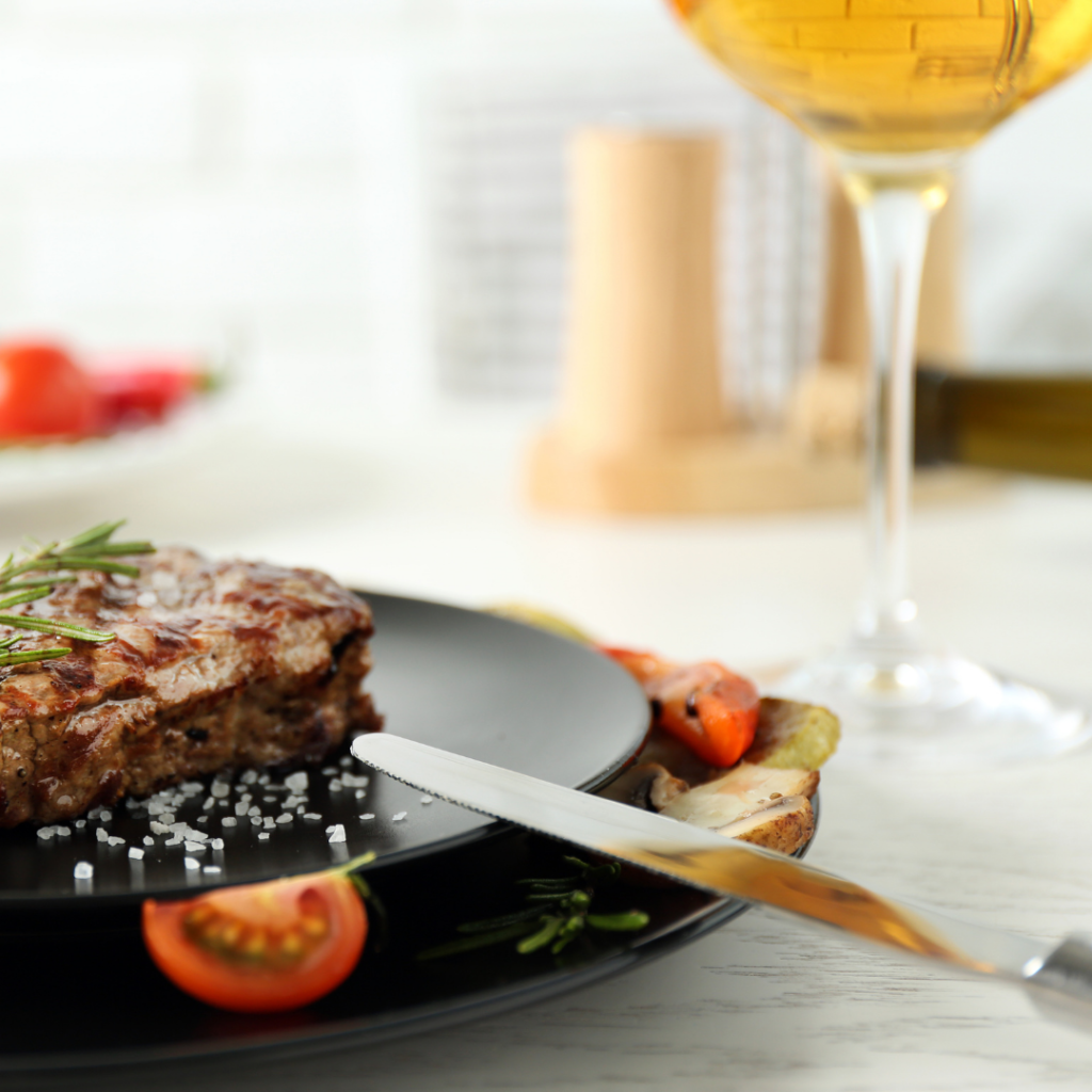 Steak with Pelee Island Winery Blanc de Blanc VQA white wine
