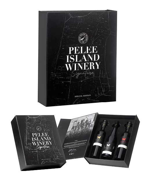 Pelee Island Winery Signature Gift Box - 3 bottle VQA Ontario red and white wine. Sustainable Winemaking Ontario and Vegecert vegan wine certified.