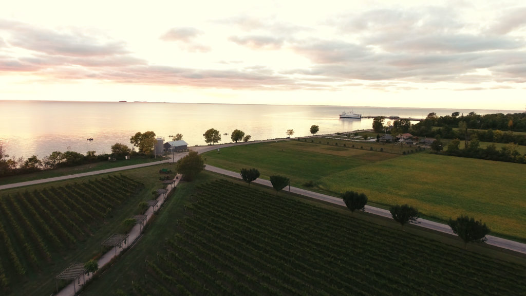 Pelee Island Winery Pavilion at sunset. 