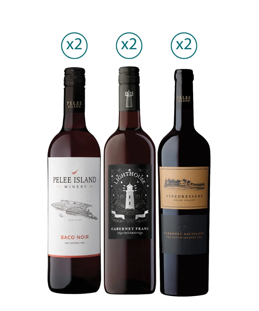 Pelee Island Summer Red Collections (6 Bottles) includes LBaco Noir VQA Lighthouse Cabernet Franc Vinedressers Cabernet Sauvignon VQA