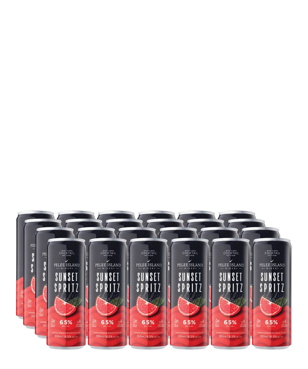 Sunset Spritz 355mL 24 can case featuring refreshing orange citrus sparkling ready-to-drink summer beverage